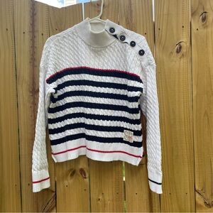 Tommy Hilfiger White and Navy Striped Turtle Neck Sweater